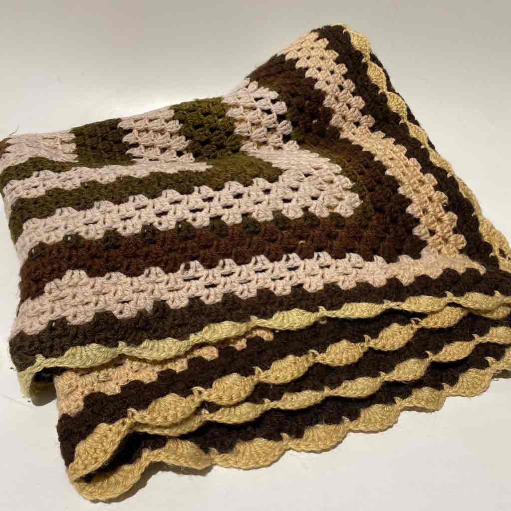 BLANKET (Throw), Crochet 1970s Brown Cream